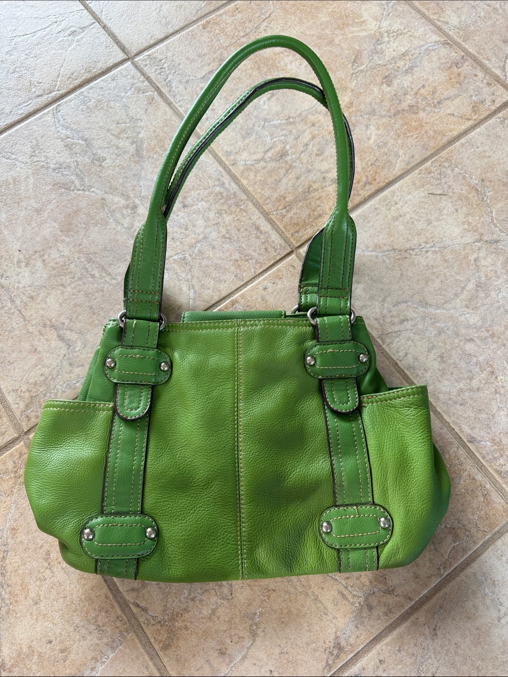 Green Leather Shoulder Bag - Women's Tote